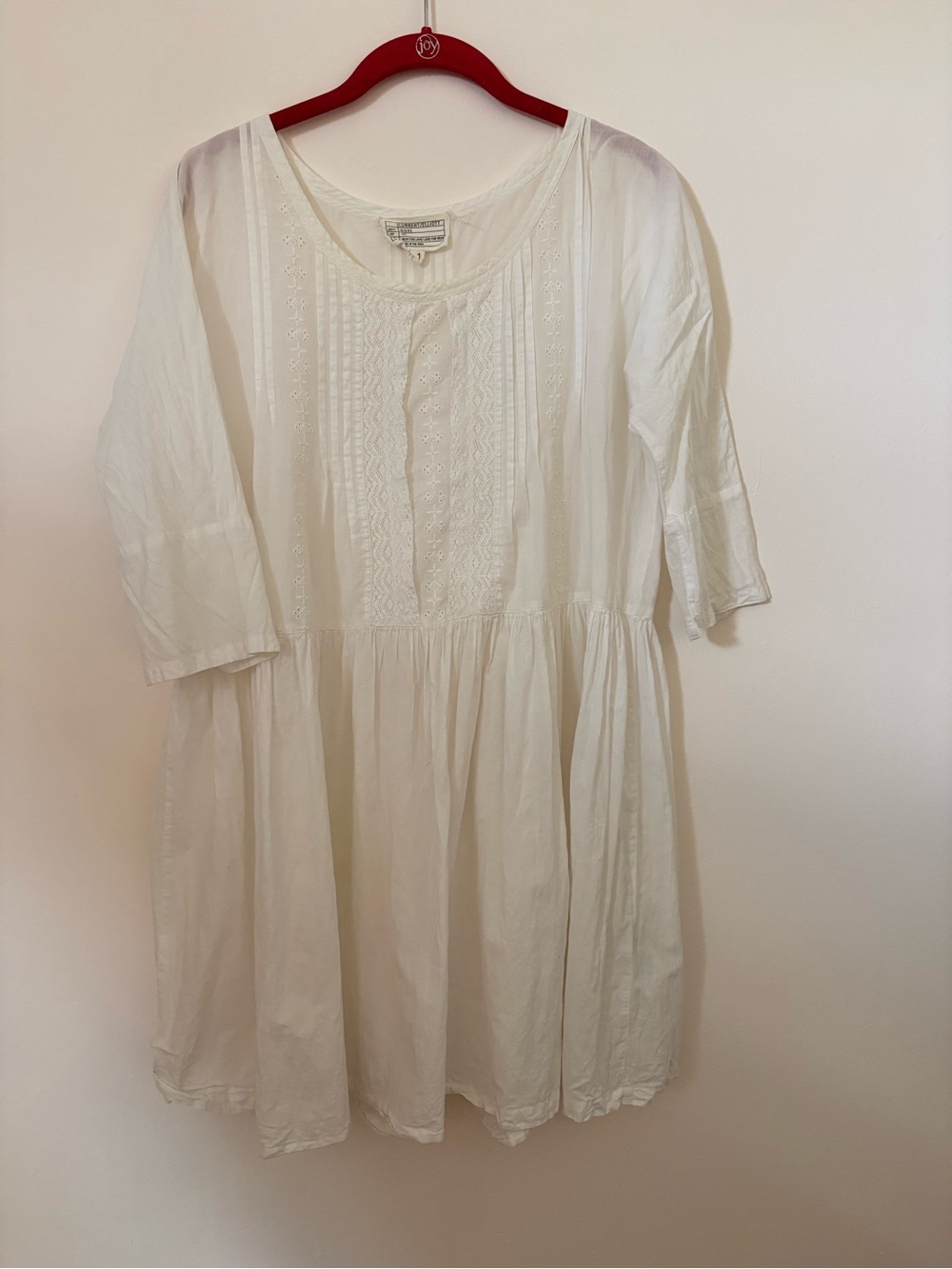 Current/Elliott Women's White Embroidered Cotton Tunic Dress